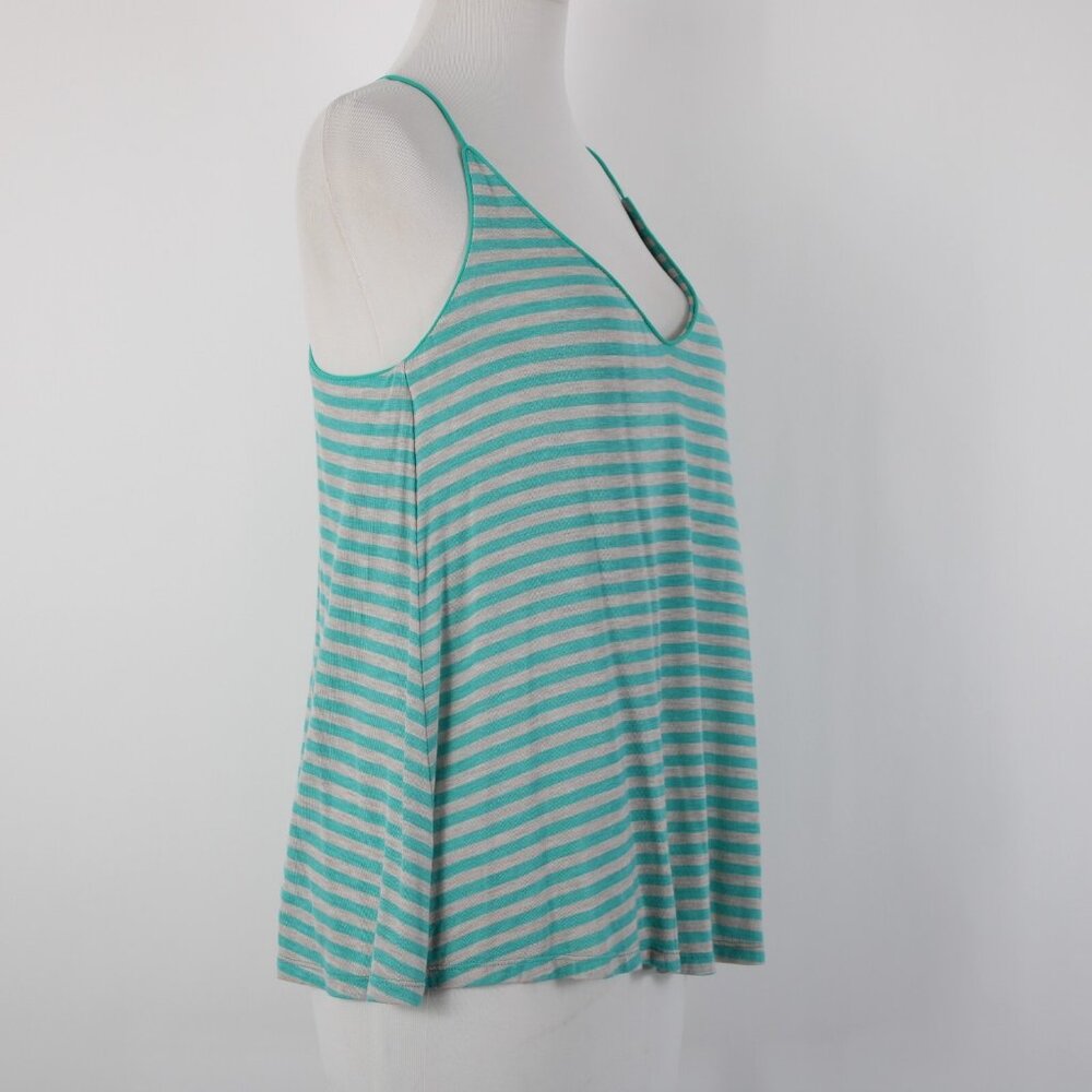Naked Zebra Sz S Teal Blue Gray Striped V Neck Sleeveless Rayon Spandex Top - Picture 5 of 11